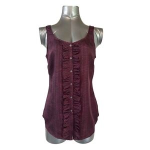 Martin + Osa Womens 100% Silk Ruffle Front Geometric Tank Top Burgundy Size 8‎